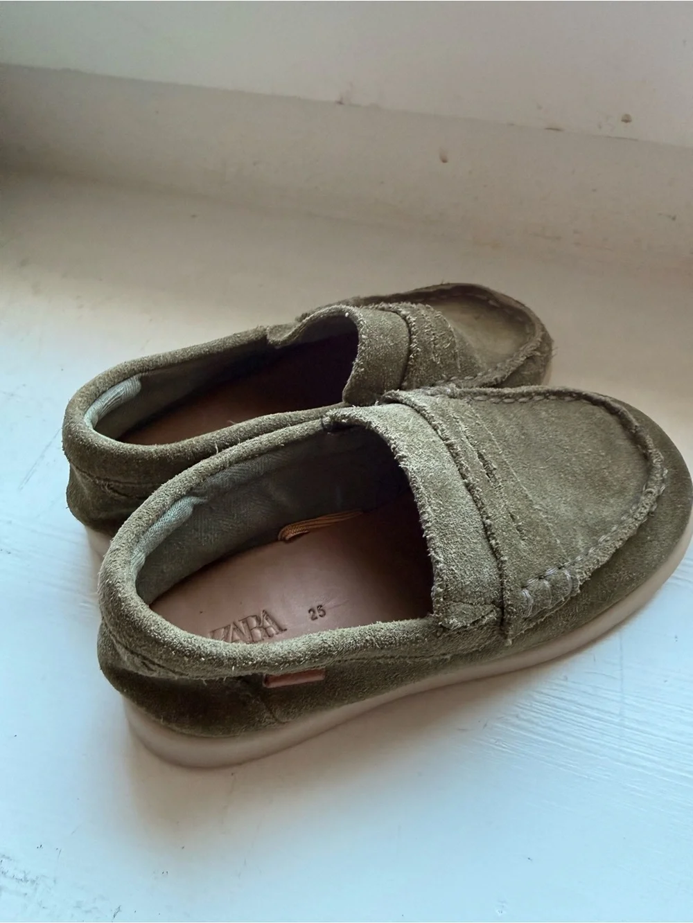 Zara Kids Olive Green Suede Loafers